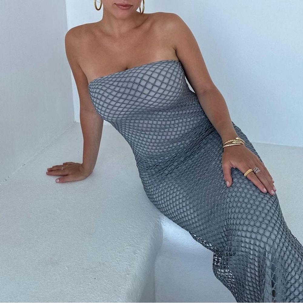 Zara Silver strapless maxi dress